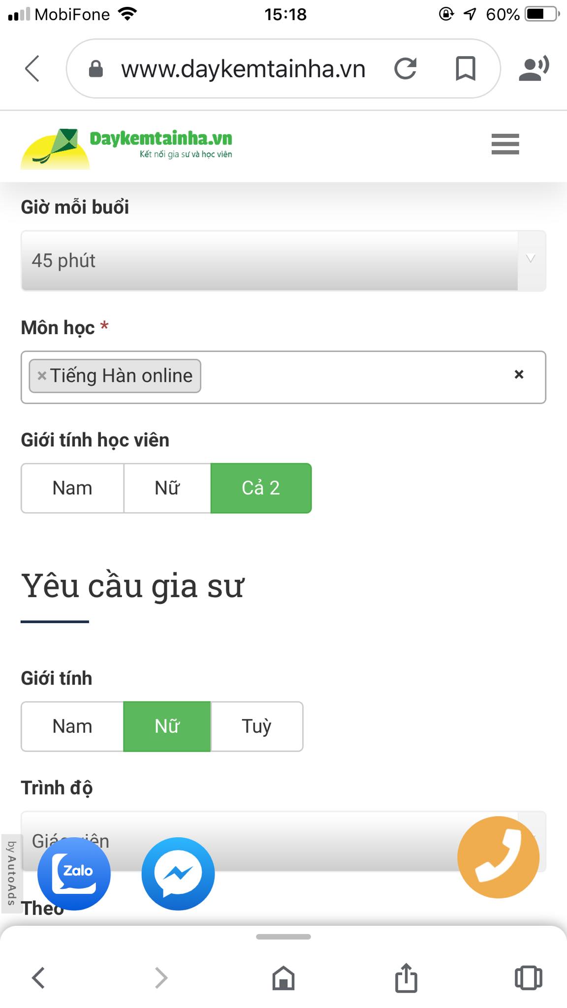Học phí tiếng Hàn Online